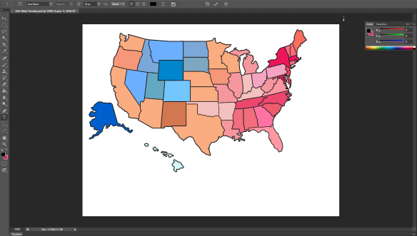 I draged and dropped in a USA map. I then used the palet tool to fill in the different colours to represent the population. 